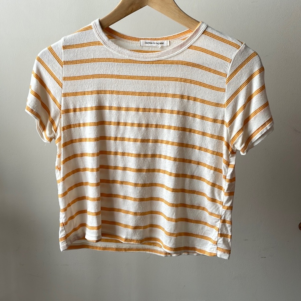 Caution To The Wind Yellow & White Stripes Super Soft T-shirt- Size Small